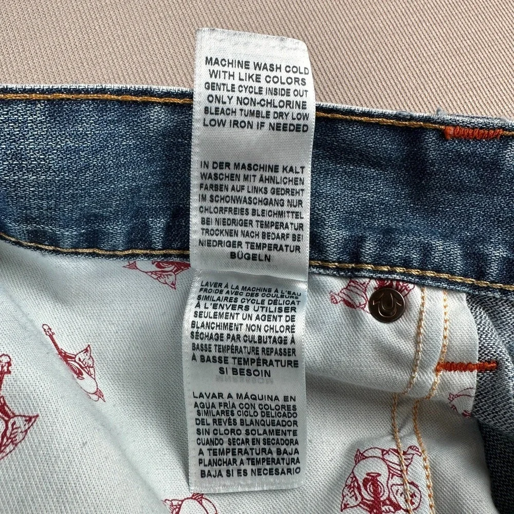 True Religion Ricky Jeans Mens 38x29 Blue Straight Flap Pocket 100% Cotton